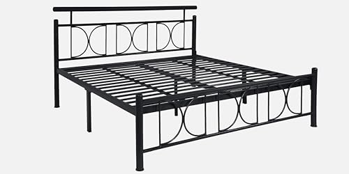 Image of Mexo Metal King Size Bed Without Storage | Wrought Iron Double Bed with Headboard & Footboard | Sturdy Powder Coated Platform Bed King Size Cot for BedroomLivingRoom Black (75x72)