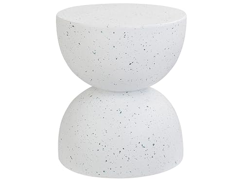 Beliani Table d'Appoint Effet Marbre Ronde Forme Sablier Résistant aux UV et aux Taches Blanche Caoria