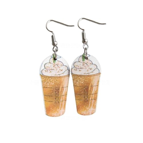 Lovely Drinks Ice Cream Dangle Earrings Milk Tea Coffee Wood Print Earrings Funny Date Play Earrings