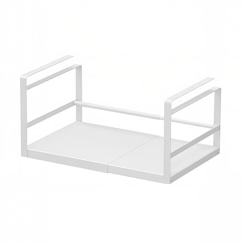 Targinler 戸棚下 収納ラック 吊り下げ収納 横伸縮 スチール製 キッチン収納 テーブル下収納 引き出し式（幅35～65cm 奥行27cm 高さ18cm） (ホワイト A)