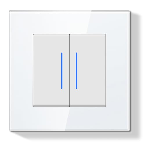 BSEEDLIFE Interrupteur Mural,Interrupteur va et Vient Encastrable avec Indicateur LED avec Cristal Cadre en Verre,Installation Facile,2 Gang 2 Voies 86 * 86mm...