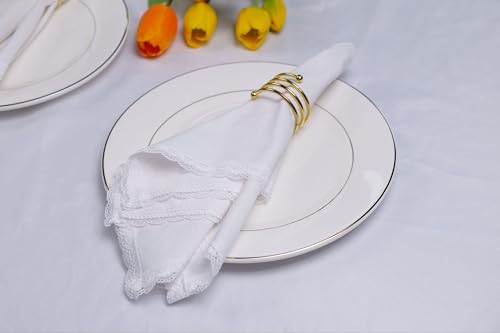 Cloth Dinner Napkins with Lace - Linen Rayon Cotton Blend -White ...
