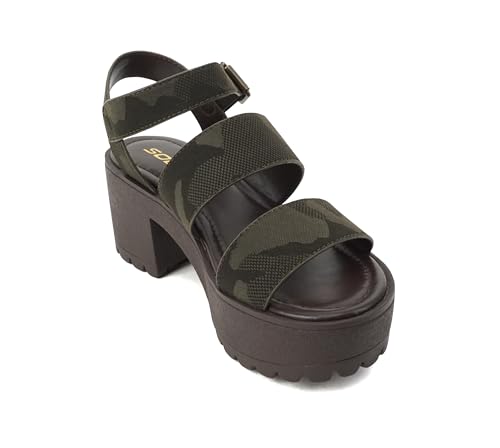 Image of Soda ACCOUNT ~ Women Open Toe Two Bands Lug sole Fashion Block Heel Sandals with Adjustable Ankle Strap