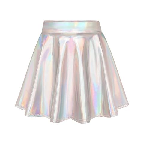 KEREDA Girls Metallic Skater Skirts Shiny Flared Holographic Skort Sliver 7-8 Years Cover