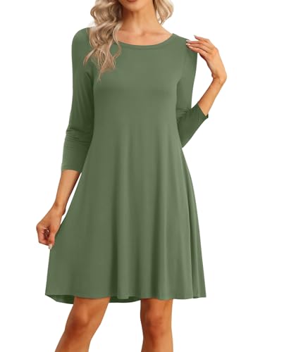 Image of VIISHOW Womens Round Neck 3 /4 Sleeves A-line Casual Tshirt Dress with Pocket