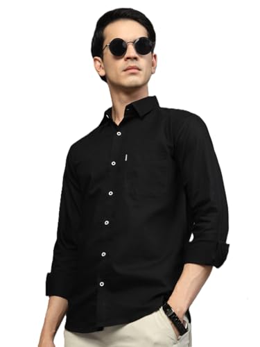 Image of Majestic Man Solid Cotton Casual Shirt - Slim Fit, Full Sleeves, Premium Button Closure