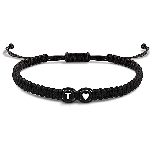 Btysun Initial Bracelets for Women Teen Gifts Trendy Stuff Best Friend Birthday Gifts Graduation Adjustable Letter A-Z Braided Bracelets Heart Link Sister Daughter Mother's Day Mom Female Christmas Jewelry