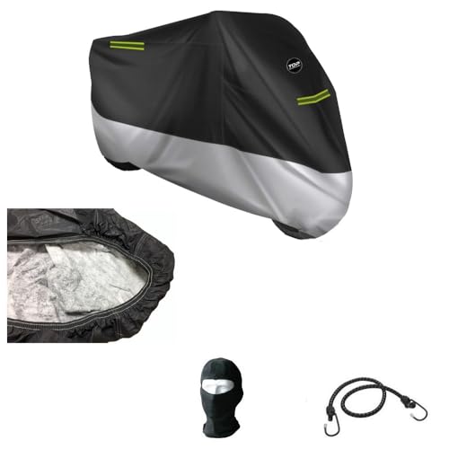 TELO PER MOTO, SCOOTER, MAXISCOOTER E MAXIMOTO UNIVERSALE CON E SENZA PARABREZZA E BAULETTO - Copri moto impermeabile 100%, antigrandine 250G al metro quadro con cuciture termosaldate e fodera interna felpata per evitare la condensa - prodotto di ottima qualità, garantito 100% PREMIUM QUALITY - tessuto doppio e spesso - resistente agli strappi - protegge dal freddo e dal gelo - protegge dai raggi solari - protegge dall'acqua - protegge dallo sporco degli uccelli e dagli alberi - mantiene la moto sempre pulita - ideale per uso interno / esterno - peso circa 1,5 kg - dimensioni: lunghezza 296, altezza 127, larghezza 105 cm - OMAGGIO SOTTOCASCO PASSAMONTAGNA + CAVO A MOLLA CON GANCI D'ACCIAIO