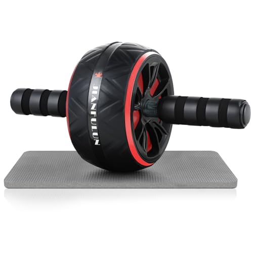 rueda abdominal - Abdominal Ab Wheel - Abdominales Roller - con Rodilla Mat - Entrenamiento Muscular Fitness Ejercicio en Casa (negro y rojo)