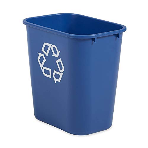 Image of Rubbermaid Commercial Products Deskside Recycling Can, 7-Gallon /28-Quart, Blue Recycling Symbol, Plastic, for Bedroom /Bathroom /Office /Under Desk /Sink, Pack of 4
