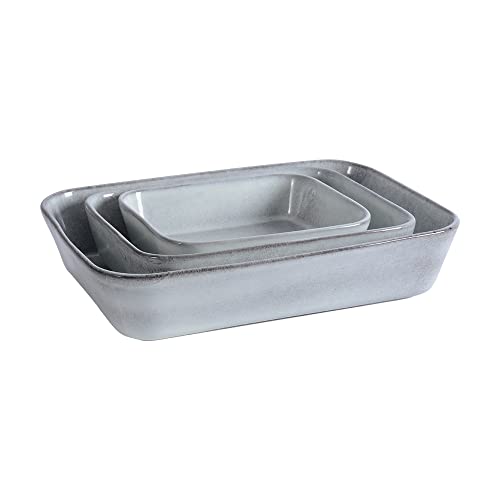 ProCook Stoneware Oven Dish - 3 Piece, 21 x 17cm, 27 x 21cm, 35 x 25cm, Durable Oven to Table Serving Dishes - Reactive Grey, Cookware Set - Dishwasher & Microwave Safe