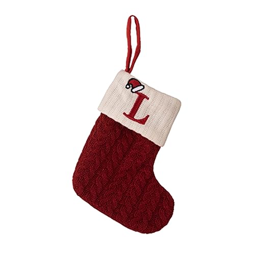 Accesorios de decoración navideña, calcetines de punto rojo de Navidad, colgantes de árbol de Navidad, calcetines de lana retórica bordados (L, talla única)