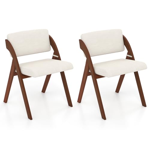 RELAX4LIFE Lot de 2 Chaise Pliante Bois, Chaise Salle a Manger avec Siège Rembourré, Housse en Lin, Chaise Pliable Interieur, Peu Encombrante, pour Cuisine,...