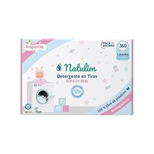 Natulim - Detergente en Tiras para Bebés (360 Lavados) - Fórmula Ultraconcentrada Sin Fragancia - Limpieza Suave en Agua Fría para Ropa Delicada - Ropa limpia y suave sin ensuciar el Planeta