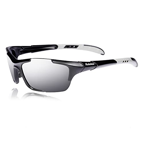 Hulislem S1 Sport Polarized Sunglasses For Men Women Mens Womens Running Golf Sports (Black Silver)