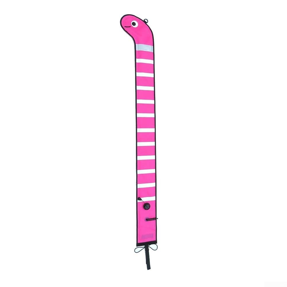 Scuba Diving SMB Marker Buoy 180x15cm Eye Catching Sea Eel Shape for Diver Safety, Reflective Strips (Pink)