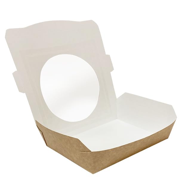 Monouso | 250 Cajas de Cartón Con Ventana, 750ml, Cajas para Pastelería, Panadería, Resistentes a Grasas, Catering y Take Away, Transporte Seguro