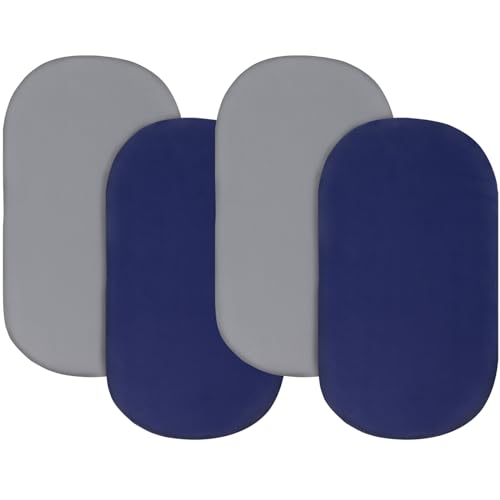 Image of Bassinet Sheets for Baby Boy 4 Pack Fitted Bassinet Sheets Set, Universal Microfiber Soft Cradle Sheets for Oval Rectangle and Hourglass Bassinet Mattress, Grey and Navy