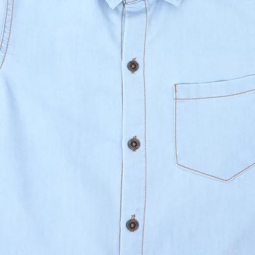 Image of superminis Boy's Full Sleeves Denim Relaxed Fit Shirt With Collared Neck