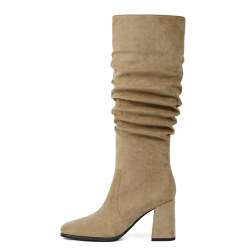 Image of Modatope Knee High Boots Women Square Toe Chunky Heel Fashion Tall Boots
