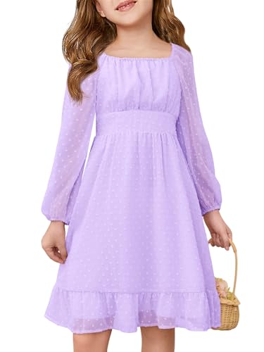 Robe à pois suisses filles manches longues fluide et chic 5-14 ans