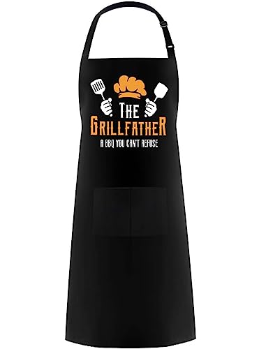 Hyzrz Funny Adjustable Aprons Baker Costume with Pocket Cook Grill BBQ Chef Apron Gifts for Fathers Mothers Day Birthday (The Grill Father, Black)
