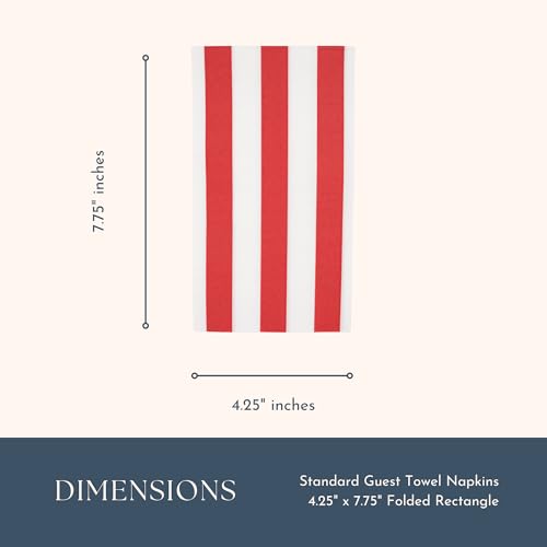 Image of Bonjour Fete Red Cabana Stripe Paper Guest Towels | Disposable, 3-Ply Napkins | Premium Party Supplies & Decorations | Holidays, Kids Themed Birthday Parties | Pack of 20, 4.25 inch x 7.75 inch