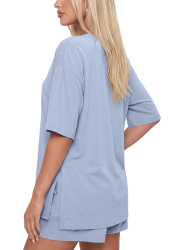 Image of Darong Women's 2 Piece Shorts Set Loungewear | oversized tshirts,crew neck top,drawstring shorts,elastic waist, side pockets,summer travel outfits