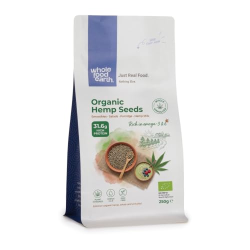 Wholefood Earth Organic Hemp Seed 250g | GMO Free | Vegan | High Fibre | Source of Protein | Certified Organic