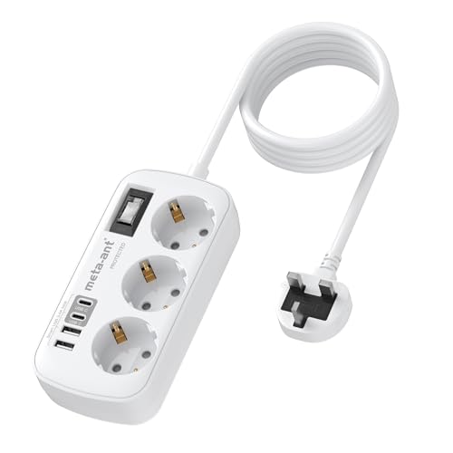 Reiseadapter UK Adapter England Deutschland Stecker, 7 in1 Steckdosenadapter England mit 3AC 2 USB C und 2 USB A, Reiseadapter Typ G für London Malta Irland Dubai, Adapter UK auf EU