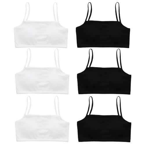 Nievajio 6 Pack Soutien-Gorge Sportif & Crop Tops en Coton pour Filles 7-16 Ans - Première Brassière d'Entraînement Confort Respirant