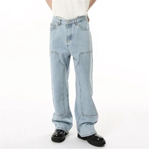 Men's Casual High-Waisted Jeans, Trendy Straight Cut, Distressed Baggy Denim Pants4