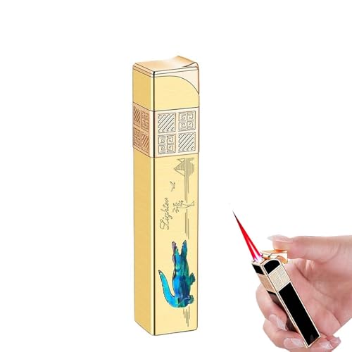 Encendedor de Gas metálico Largo de Alta Gama, a Prueba de Viento, Recargable con butano y Llama Ajustable, Mini encendedores portátiles for Acampar con Velas (sin Combustible).(Gold)