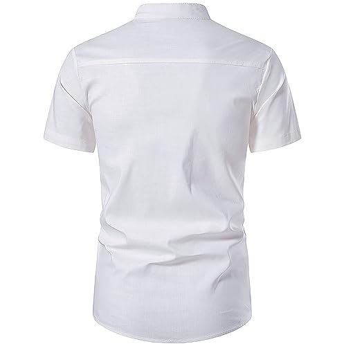 Image of Vida Loca Men's Cotton Linen Plain Stitched Half Sleeve Shirt