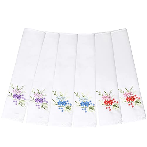 pengxiaomei 6 Pieces Womens Handkerchief 100% Cotton 27X27cm Floral Embroidery Lace Ladies Handkerchiefs