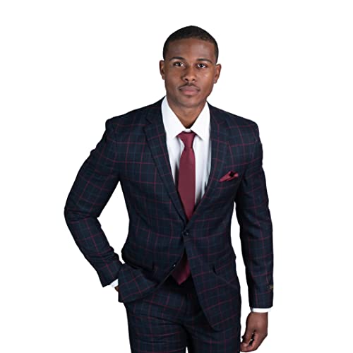 Slim Fit 2 Button Plaid Black & Red Blazer Jacket 1675
