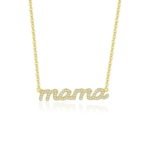 14K Gold Moissanite Alphabet Pendant Necklace, Sparkling Mama Necklace - Unique Mother's Day Jewelry Gift