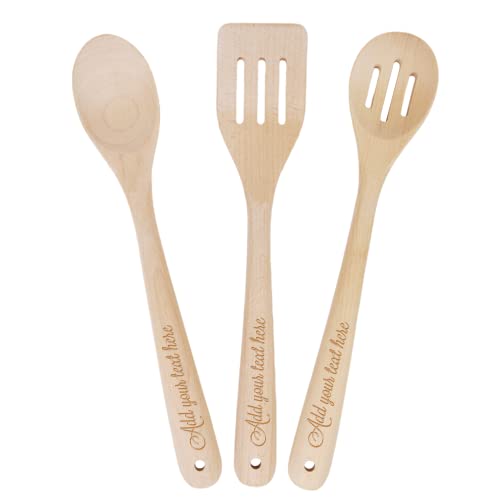 PrintSupremacy Beechwood Personalized Kitchen Utensils, Non Stick Wooden Kitchen Gadget