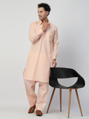 Image of Men's Traditional Pathani Kurta Salwar Set, Red, Long Sleeve, Collared Neck, Cotton Blend, Ethnic Wear