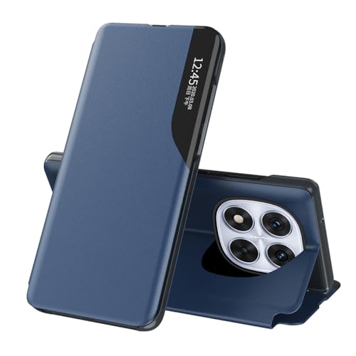 Cover per Xiaomi Redmi Note 14 Pro 5G Smart Clear View Portafoglio Case Custodia Flip Kickstand Case Antiurto Protettiva per Note 14 Pro 5G QHC windows pelle sintetica blu