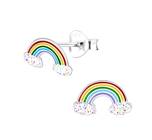 Pendientes arco iris con purpurina brillante en plata de ley 925 plata, Plata Cover