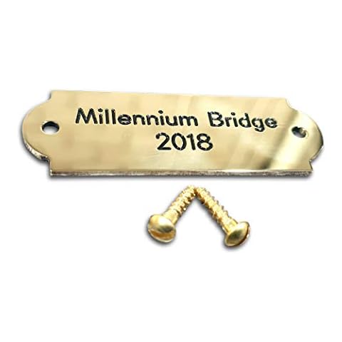 Curved end solid brass engraved nameplate, Small curved ends 60mm x 20mm. Personalised engraved memorial plaque Cover