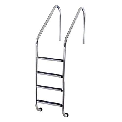 JMD Pools Weight Capability Swimming Pool Heavy Duty 4-Step Stainless Steel Pool Step Ladder with Easy Mount Legs (Silver)