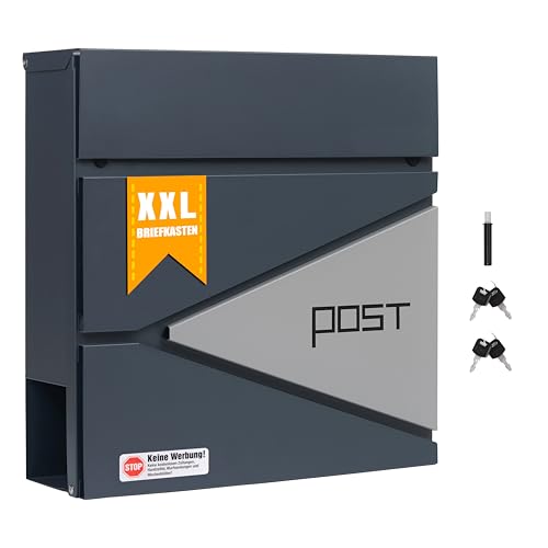 Zedelmaier XXL personalisiert Briefkasten mit Edelstahl Namensschild Wandbriefkasten Postkasten briefkästen mit Schloss Mailbox inkl. 4 Schlüsseln Letter Box Anthrazit 10,5 X 35 X 35 cm Zedelmaier XXL personalisiert Briefkasten mit Edelstahl Namensschild Wandbriefkasten Postkasten briefkästen mit Schloss Mailbox inkl. 4 Schlüsseln Letter Box Anthrazit 10,5 X 35 X 35 cm