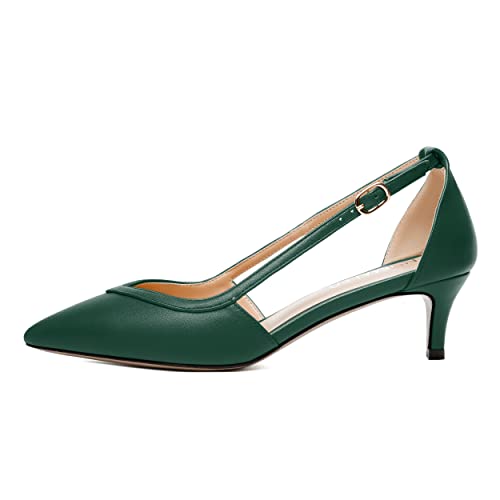 NUMALEO Womens Matte Office Adjustable Strap Solid Casual Pointed Toe Buckle Kitten Low Heel Pumps Shoes 2 Inch2