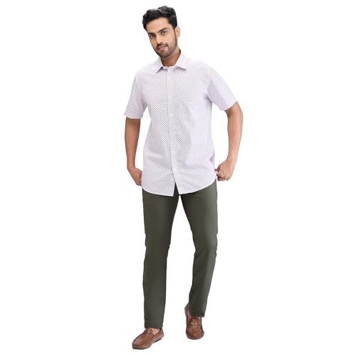 Image of Colorplus Men's Regular Fit Print Pattern Pure Cotton Plain Collar Half Sleeve Casual Shirt