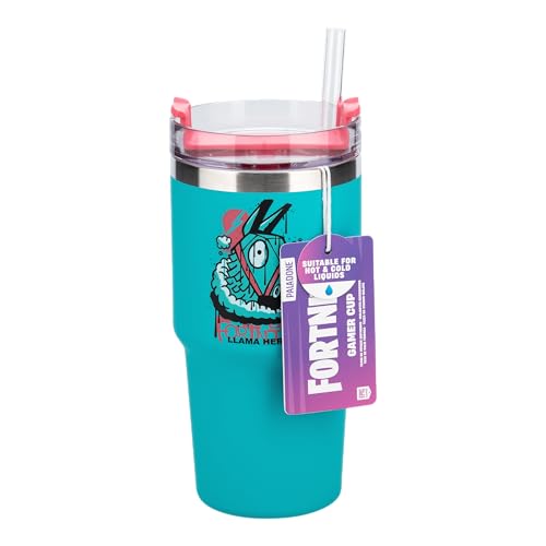 Paladone Fortnite 600ml Blue Insulated Gamer Cup and Straw, Officially Licensed Tumbler Water Bottle for Hot and Cold Drinks, Tea, Coffee