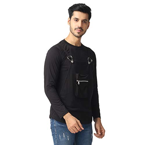 Image of Black Collection Solid Men Dungaree Style Full Sleeve T-Shirt
