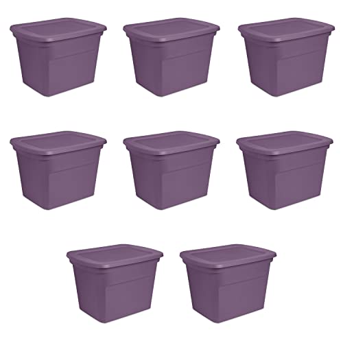 Storage Totes With Lids. Sterilite 18 Gal Totes, 8 Pack, Moda Purple.