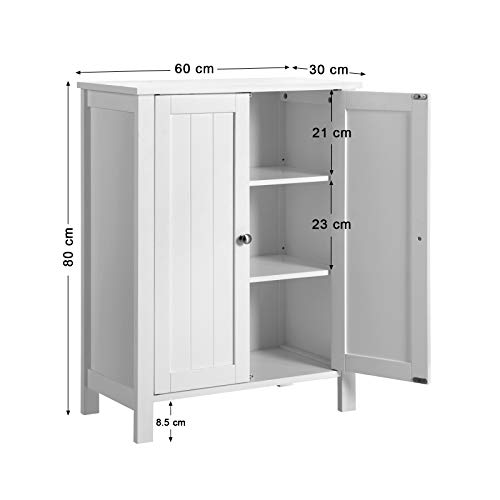 VASAGLE Badkamerkast, vrijstaande badkamerkast, opbergkast met 2 deuren, met 2 verstelbare planken, wit BCB60W - Image 7
